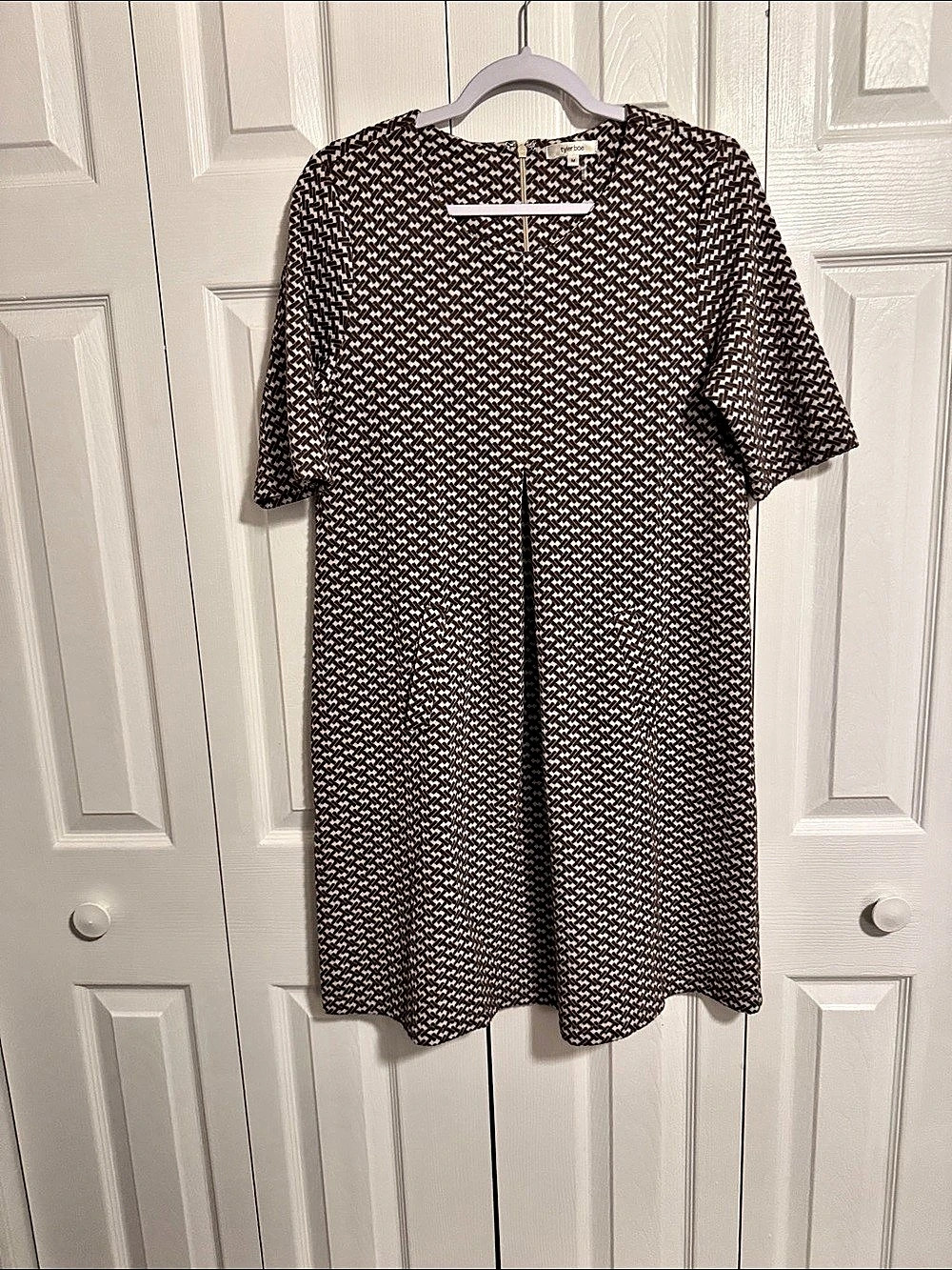 Brown and White Mini Dress with Pockets